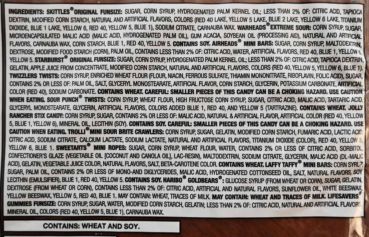 Image of the Funhouse Treats US bag ingredients list from the back of the bag.