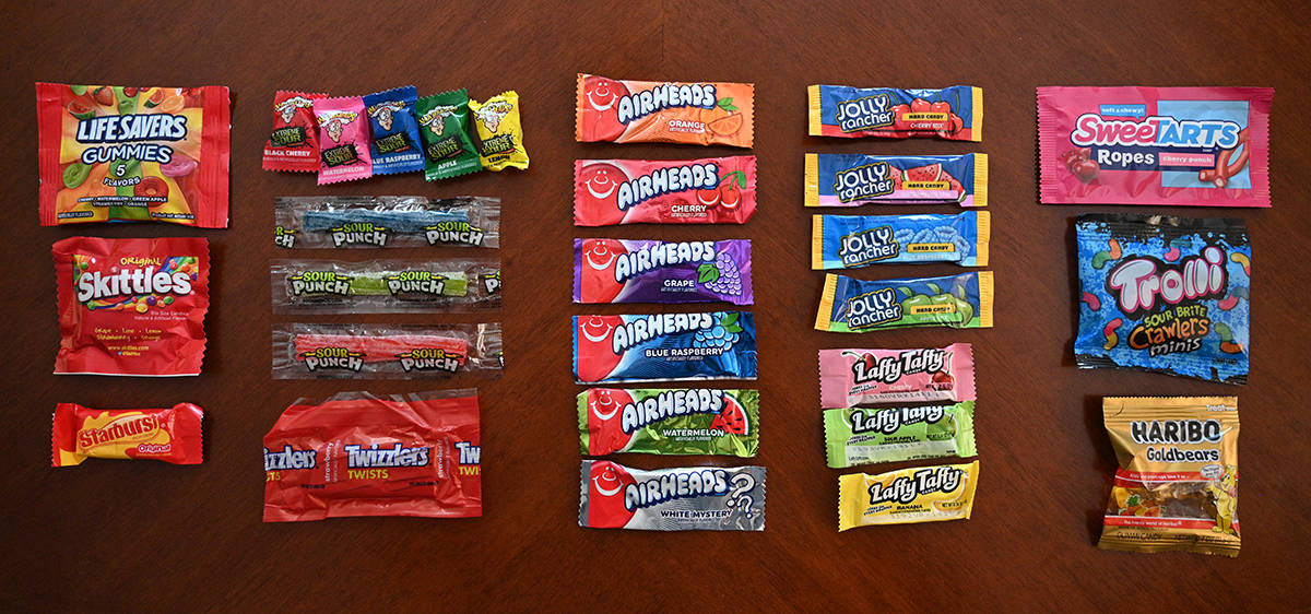 Top down image of the variety of candy that comes in the United States Funhouse Treats bag.