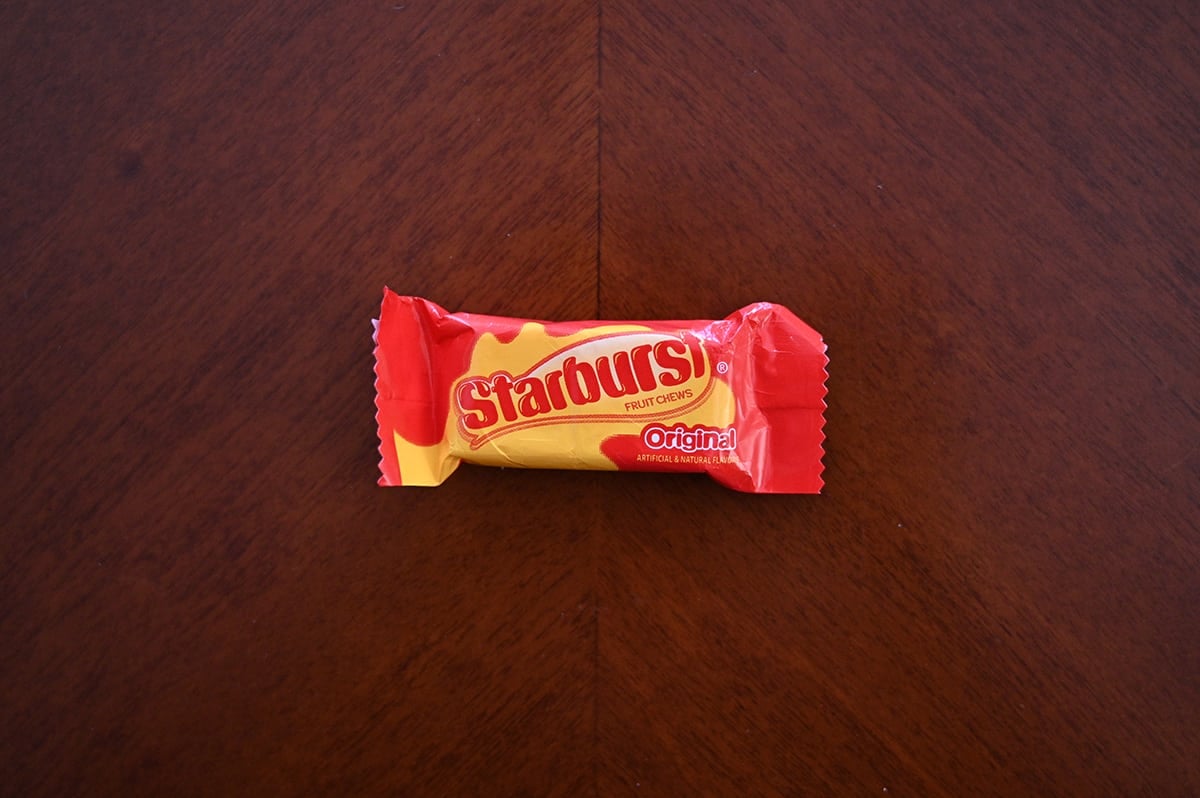 Top down image of one two pack of Starburst unopened sitting on a table.