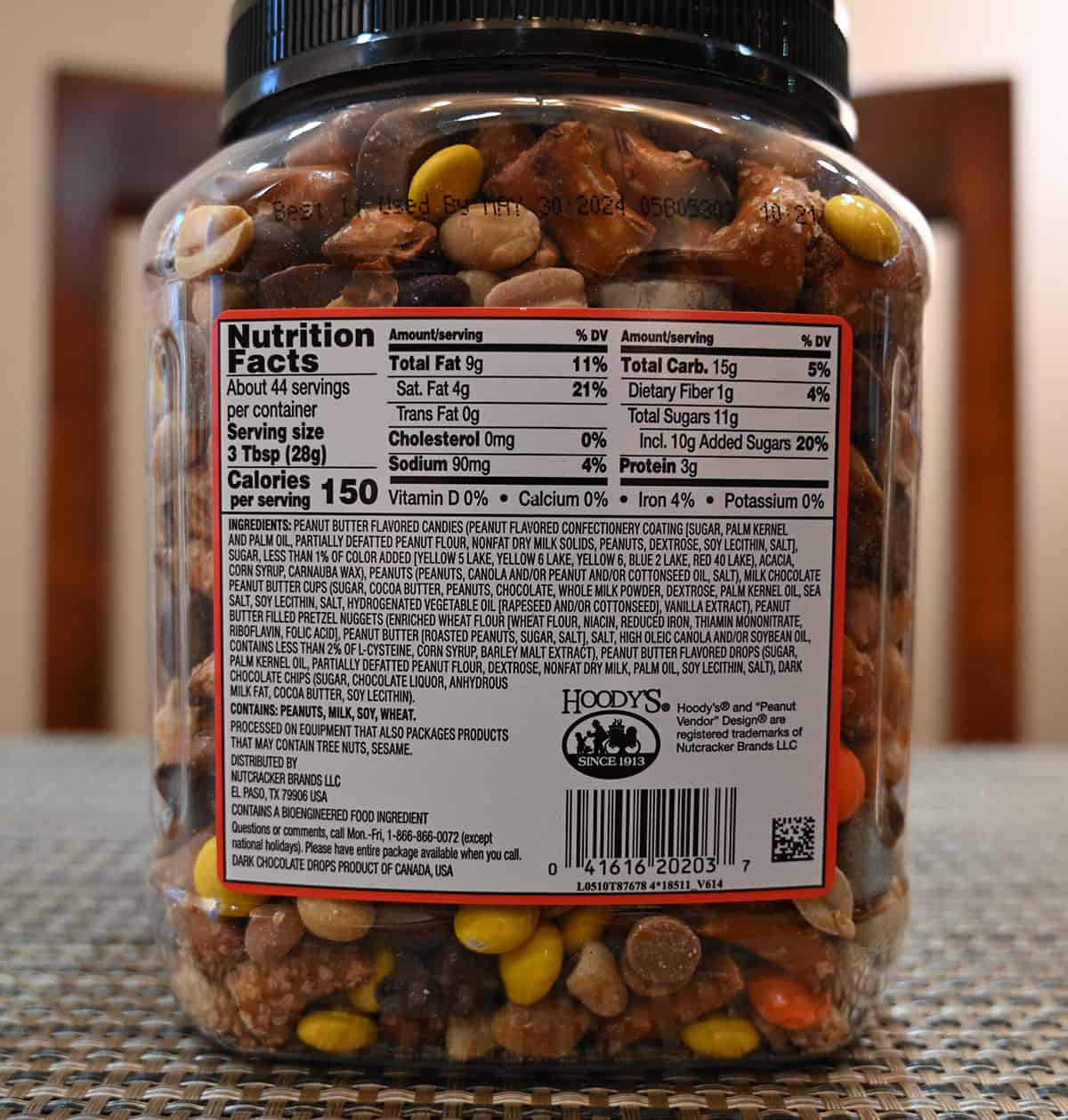 Closeup image of the back label on the mix showing ingredients, where the mix is made and nutrition facts.