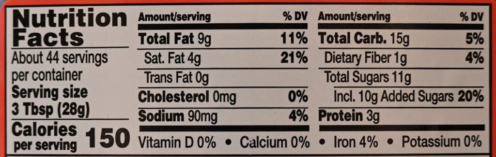 Image of the nutrition facts for the mix from the back of the container.