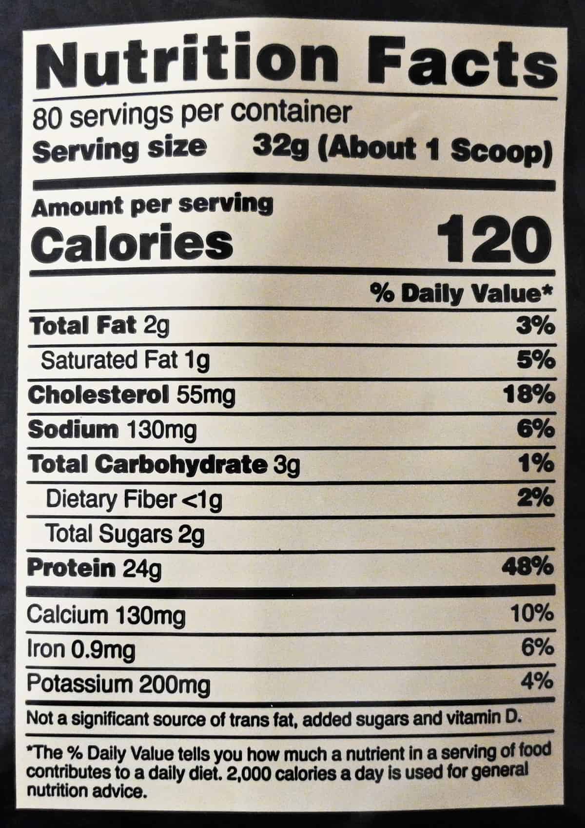 Image of the extreme milk chocolate nutrition facts from the back of the bag.
