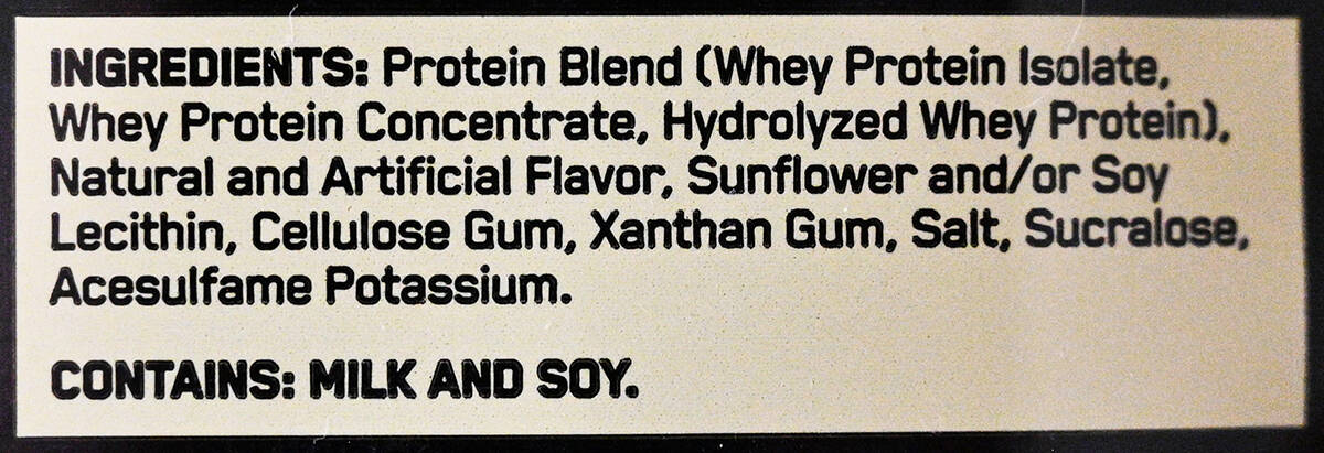 Image of the vanilla ice cream protein powder ingredients list from the back of the bag.