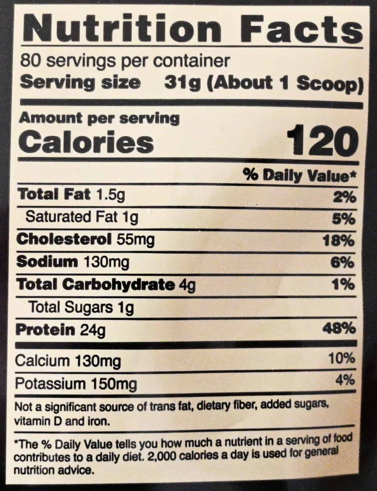 Image of the vanilla ice cream nutrition facts from the back of the bag.