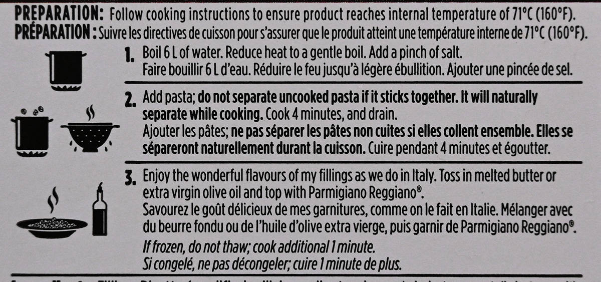 Image of the cooking instructions from the back of the package.