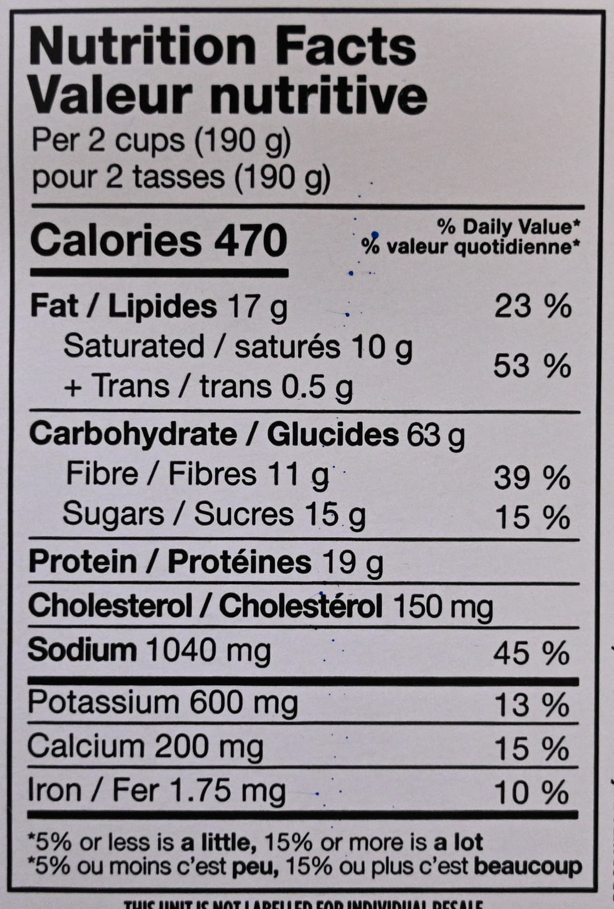 Image of the nutrition facts from the back of the package.