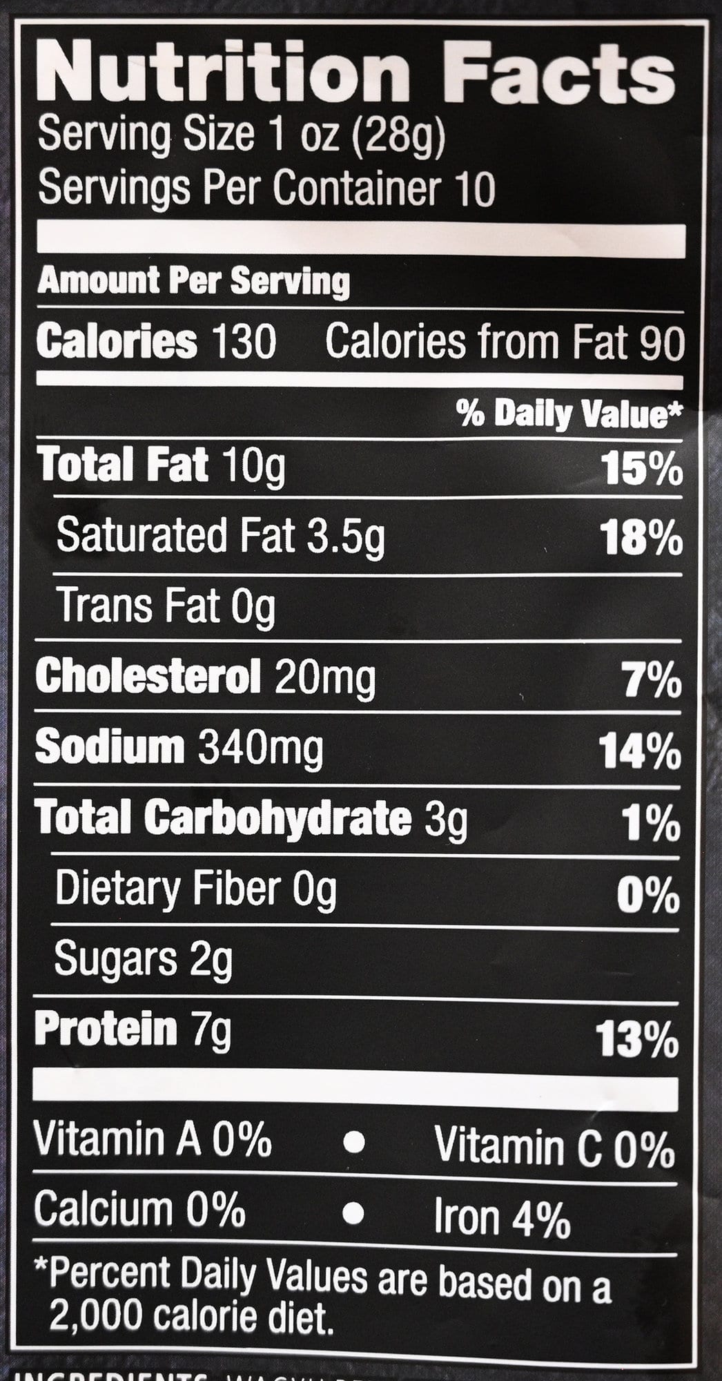 Image of the nutrition facts for the jerky from the back of the bag.