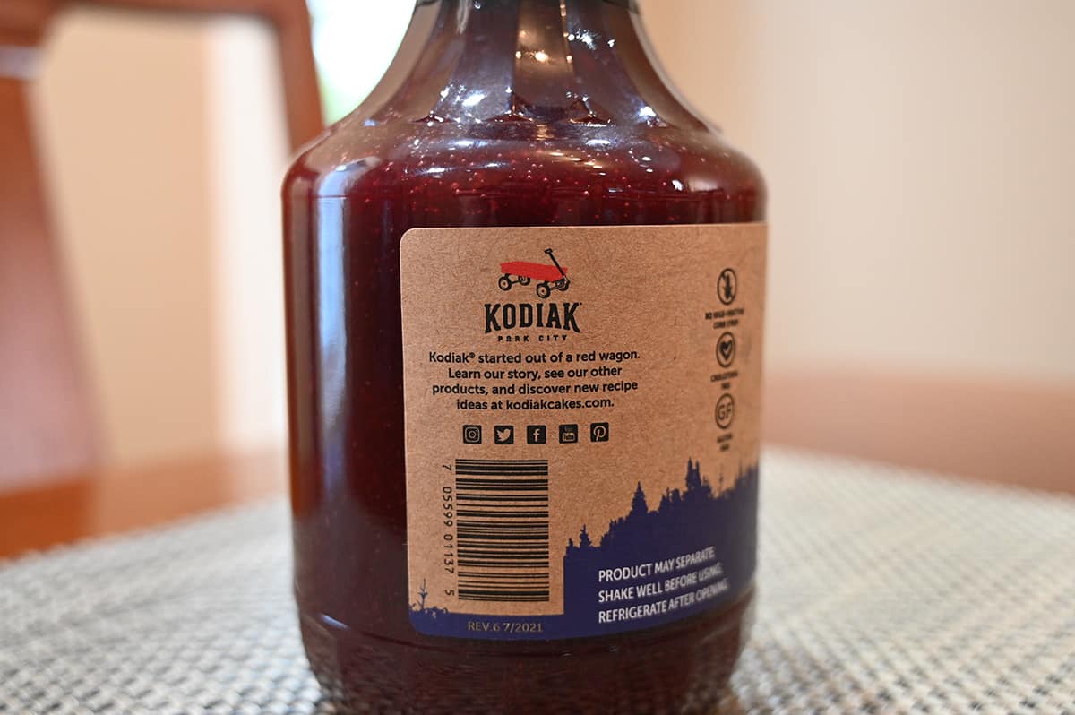 Image of the fruit syrup label stating that the Kodiak company started out of a red wagon.