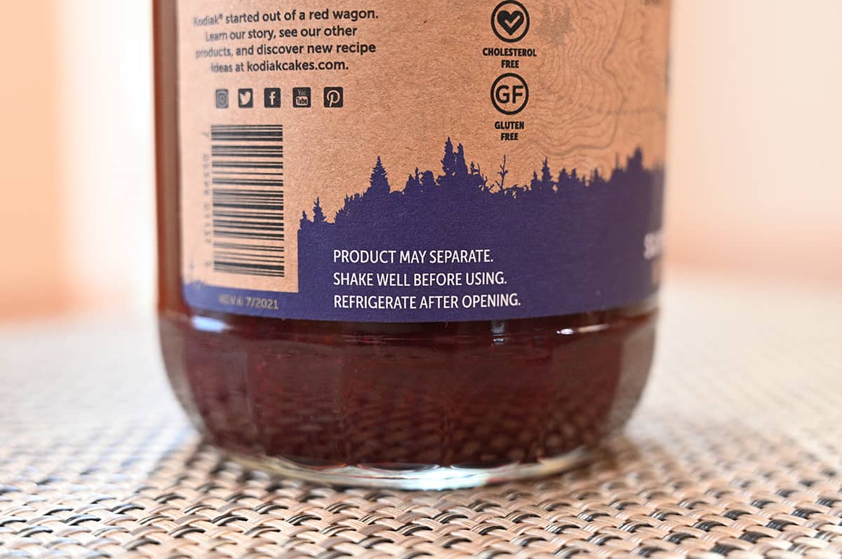 Image of the fruit syrup label stating that the product may seperate and shake well before using.