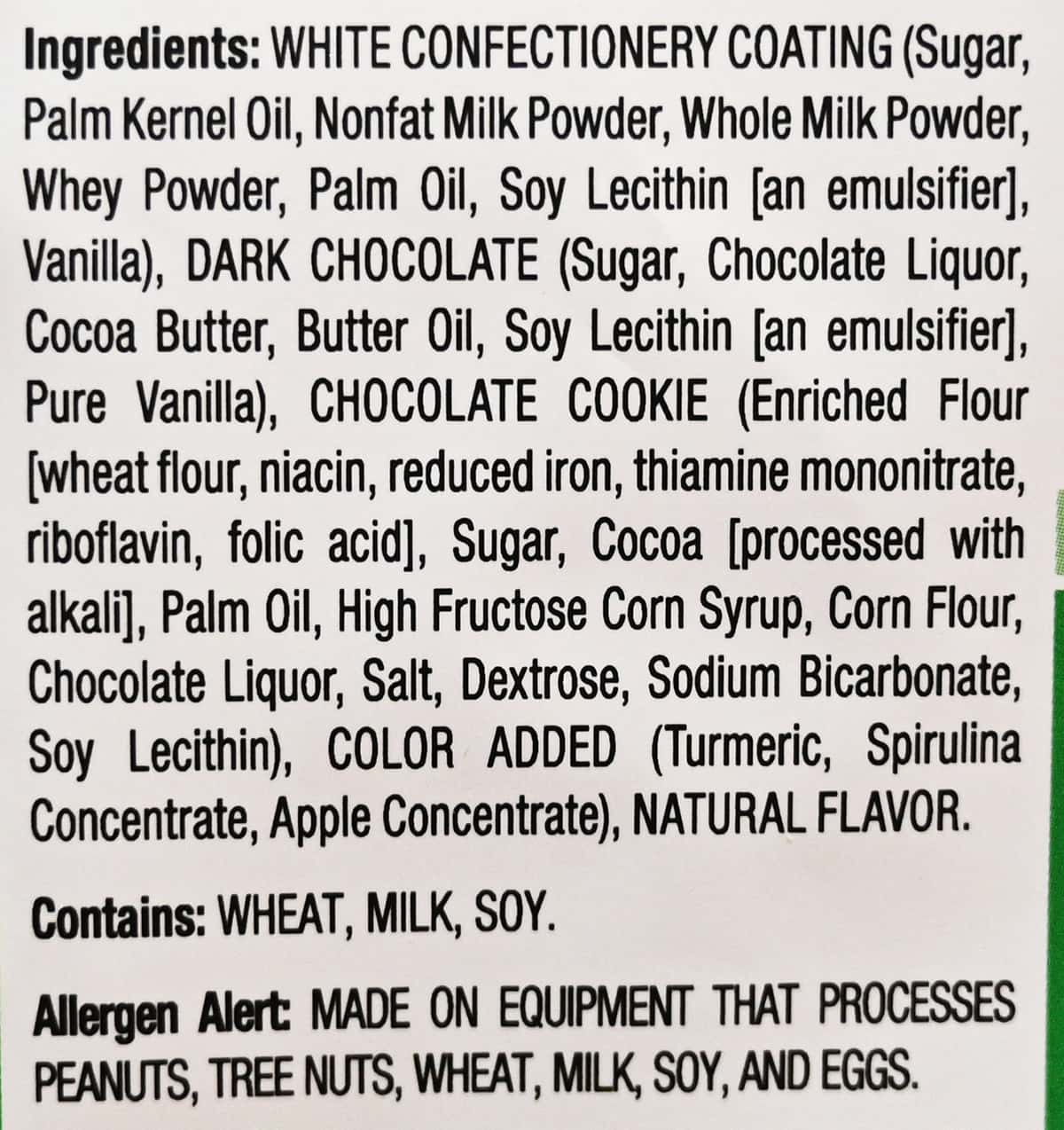 Image of the ingredients list from the package.