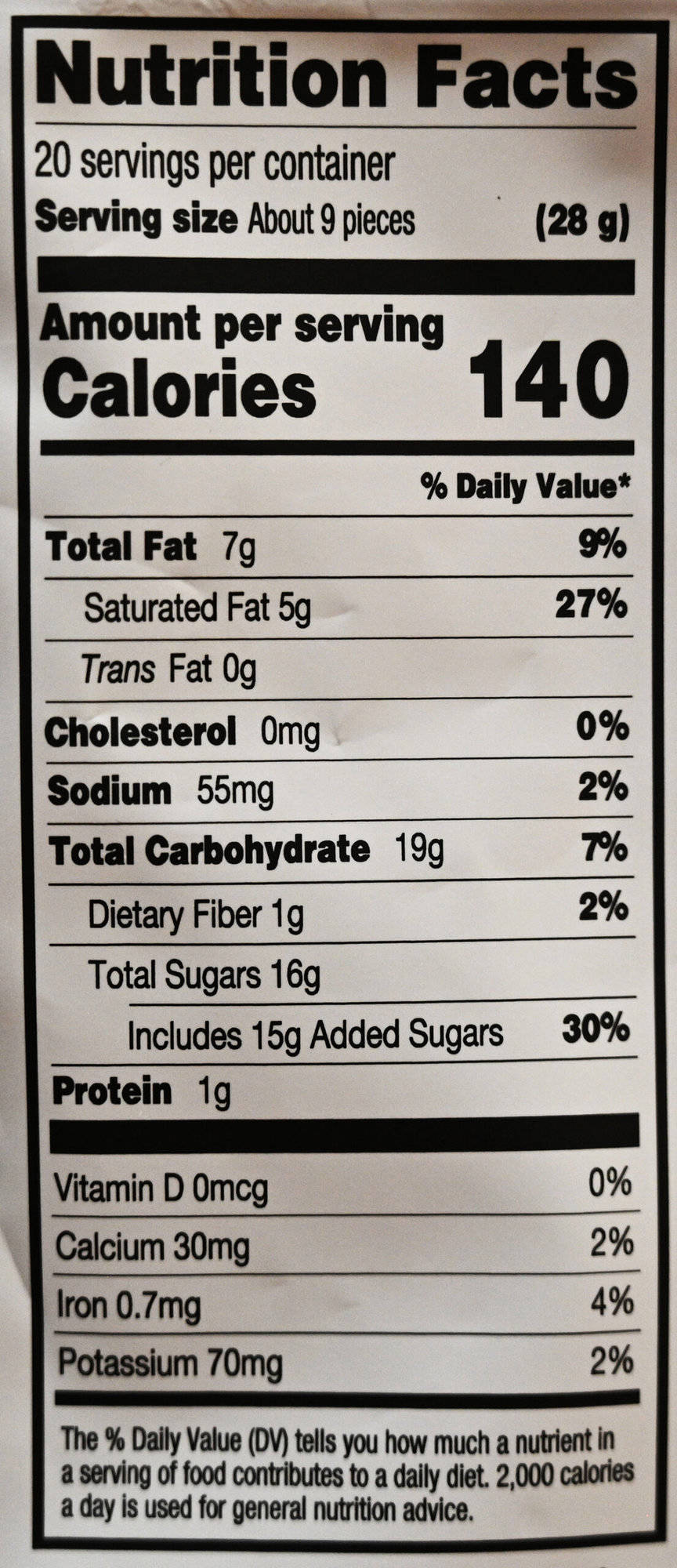 Image of the nutrition facts from the back of the package.