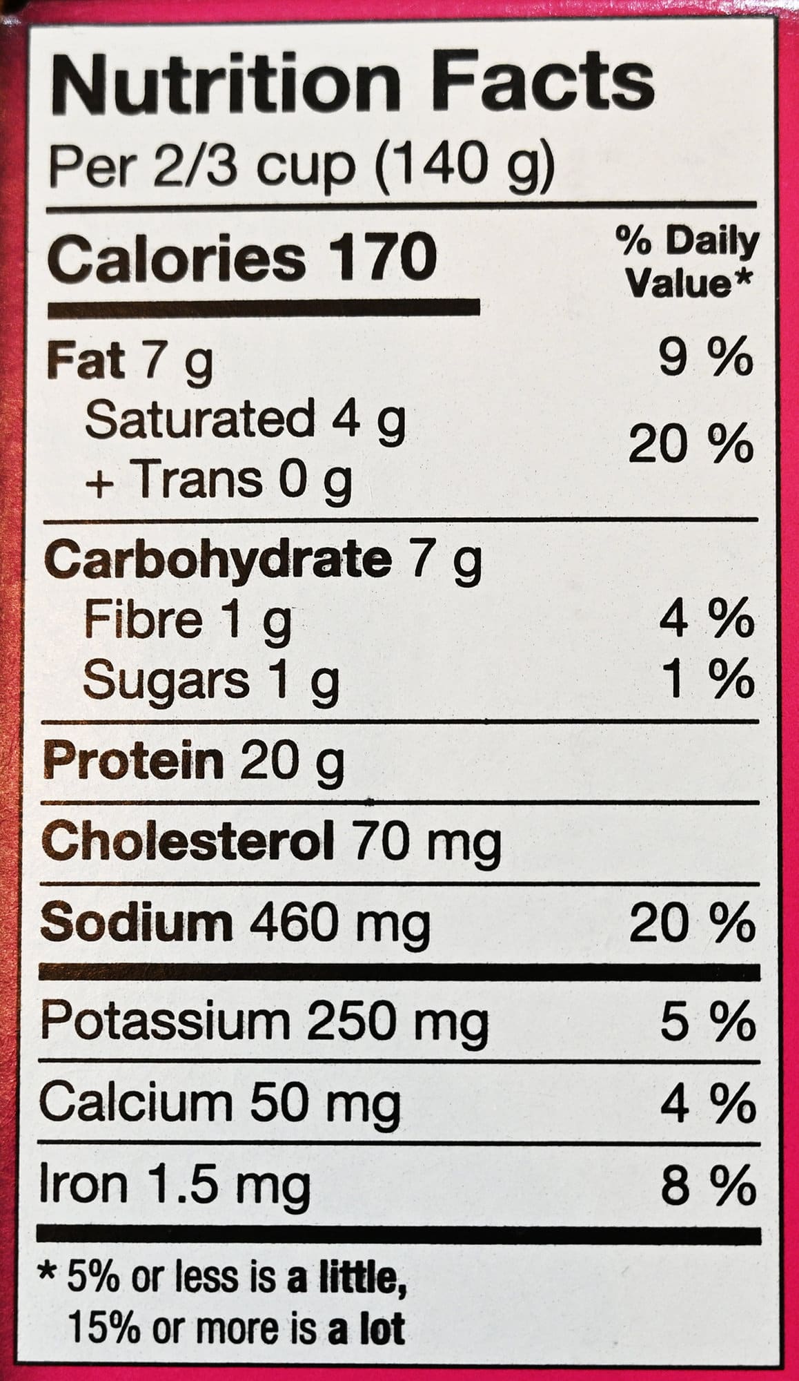Image of the nutrition facts from the back of the packaging.