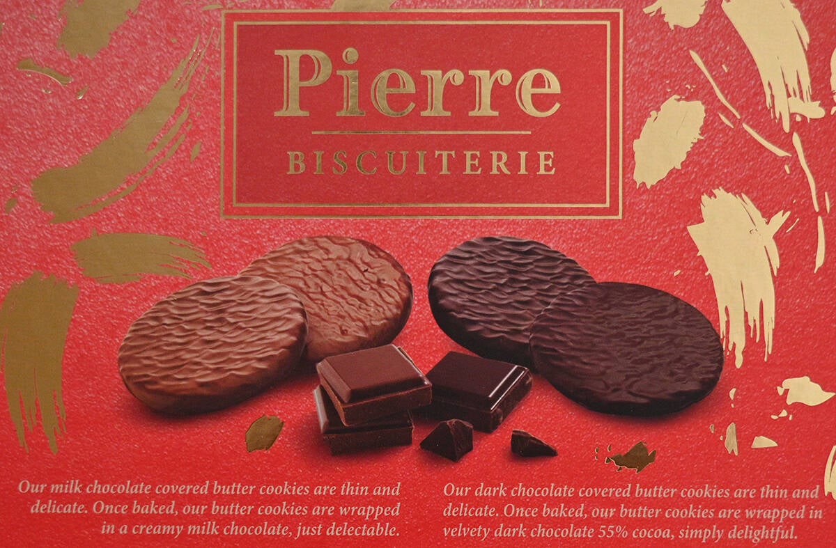 Closeup image of the box of cookies showing the product and company description.