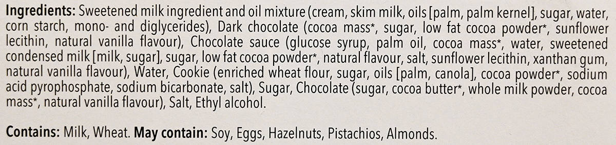 Image of the ingredients list for the mousse from the back of the package.