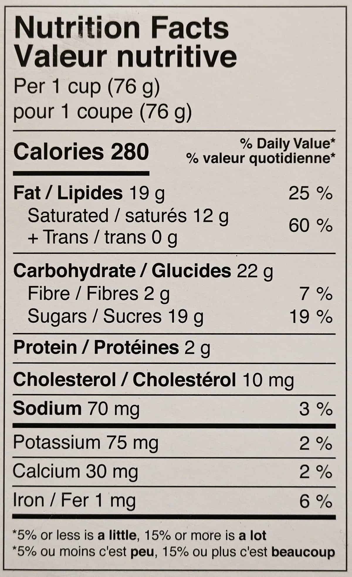 Image of the nutrition facts from the mousse package.