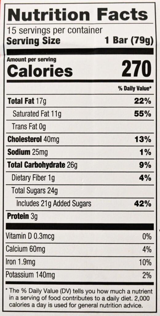 Image of the nutrition facts label from the back of the box.