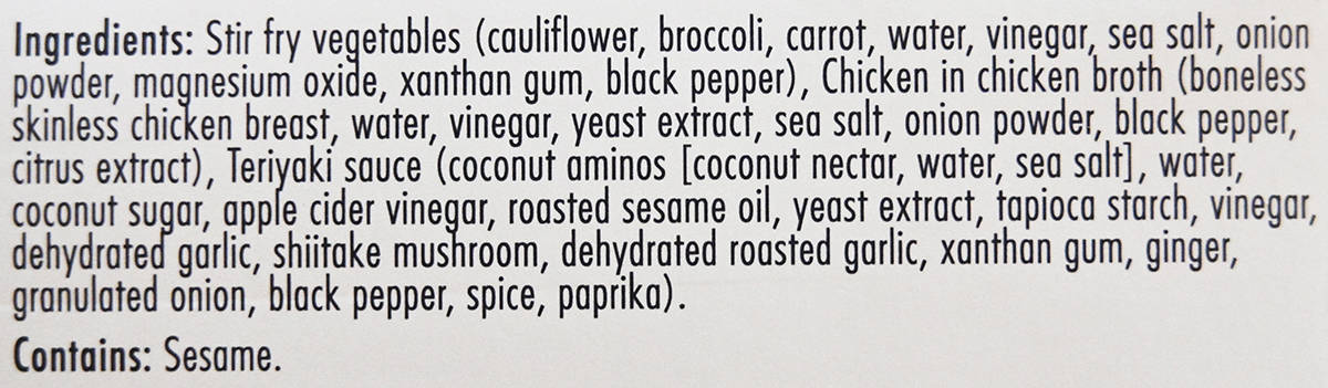 Image of the ingredients label from the box.