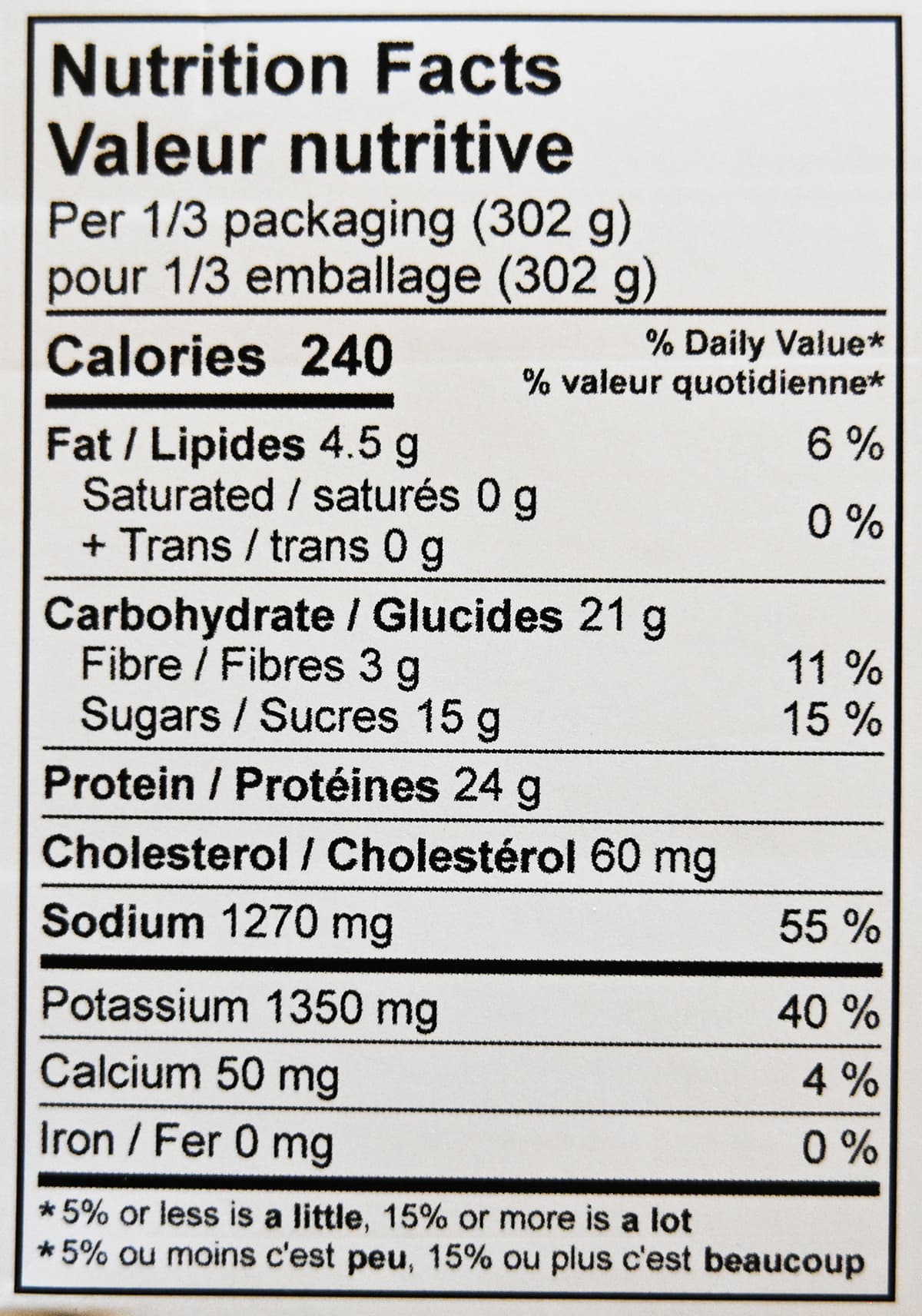 Image of the nutrition facts label from the box.