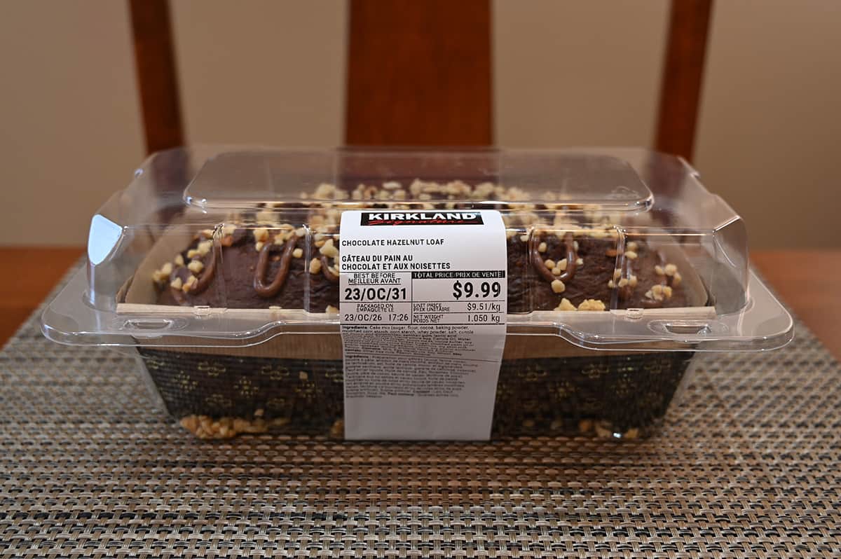 Image of an unopened Costco Kirkland Signature Hazelnut Loaf sitting on a table.