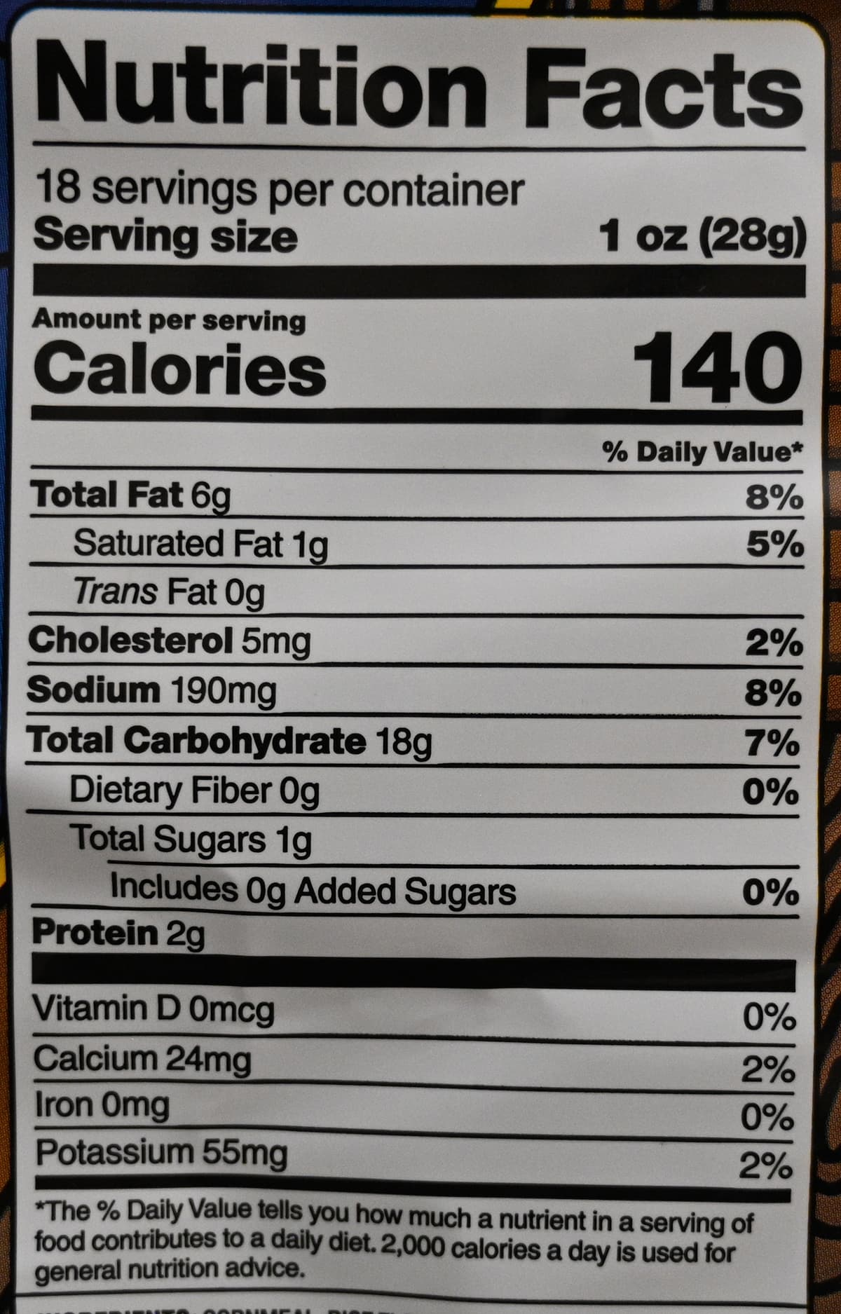 Image of the nutrition facts for the Pirate's Booty from the back of the bag.