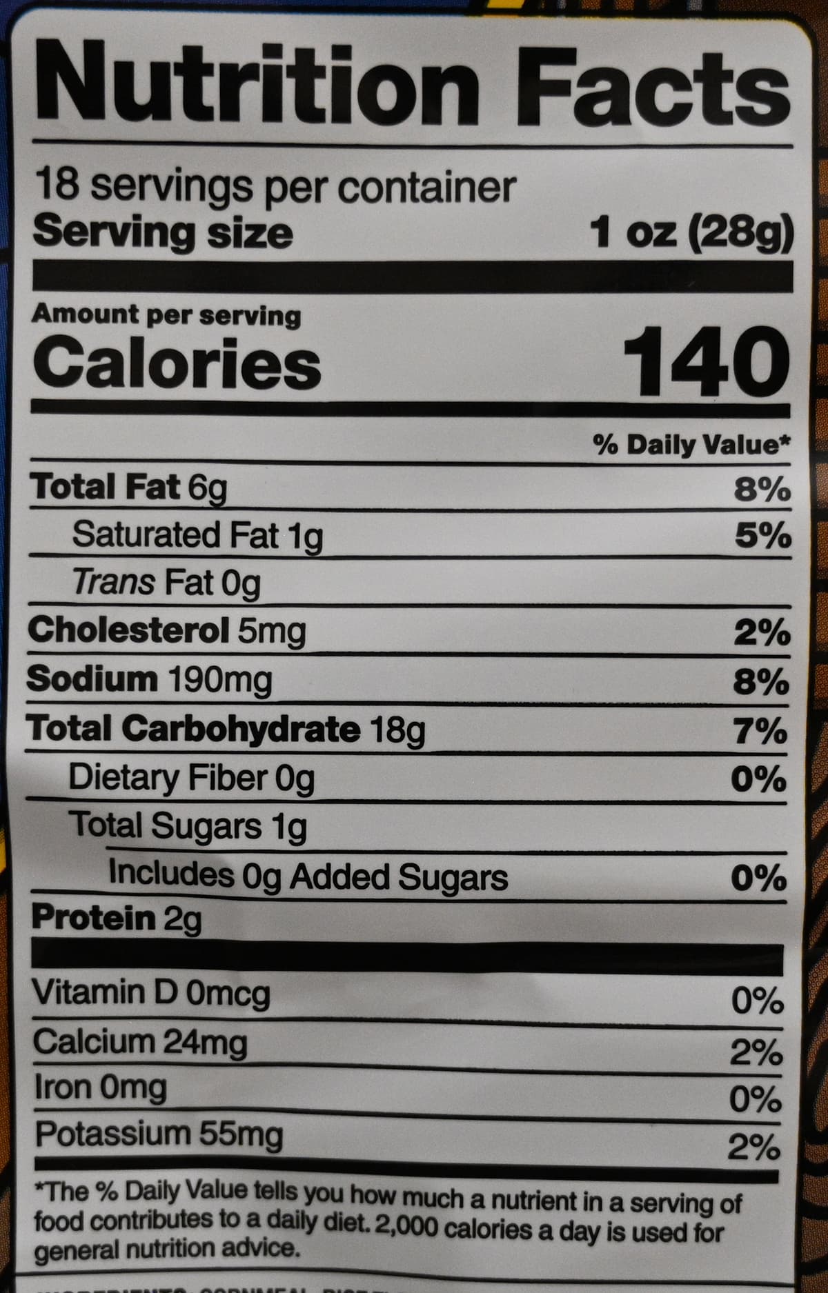 Image of the nutrition facts for the Pirate's Booty from the back of the bag.