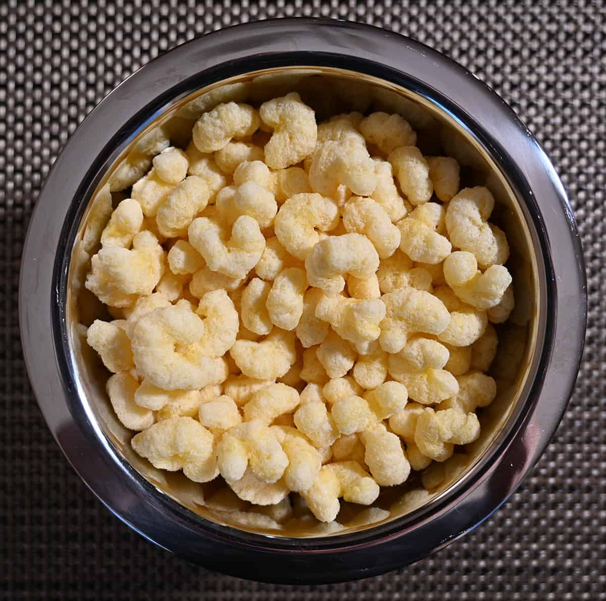 Top down image of a bowl of Pirate's Booty. 