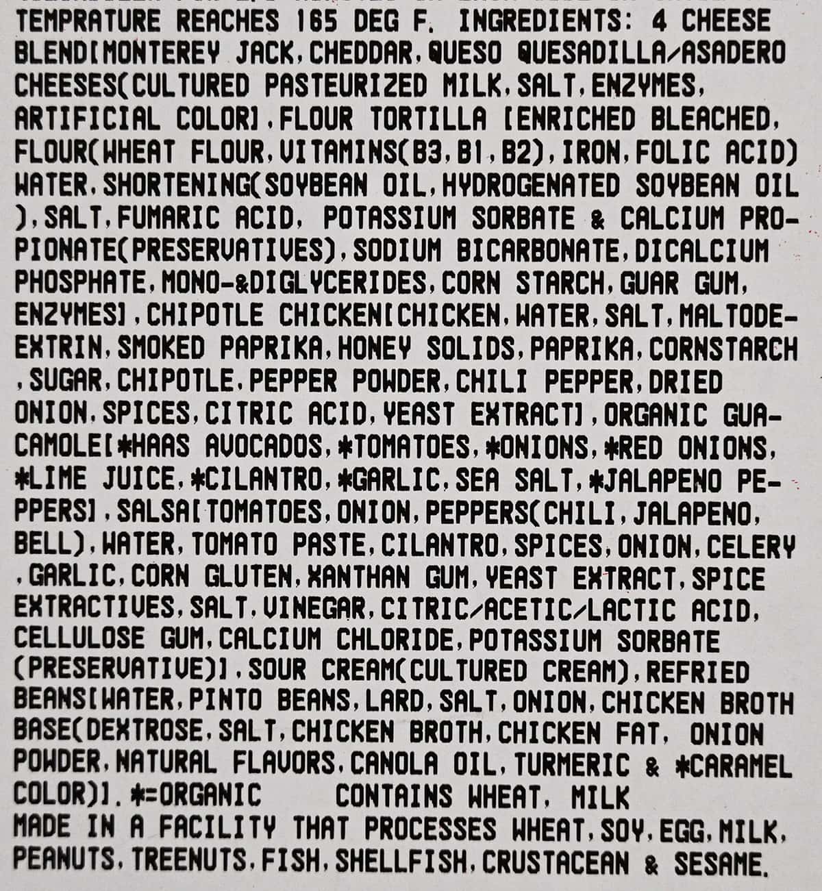 Closrup image of the ingredients and cooking instructions from the front label.