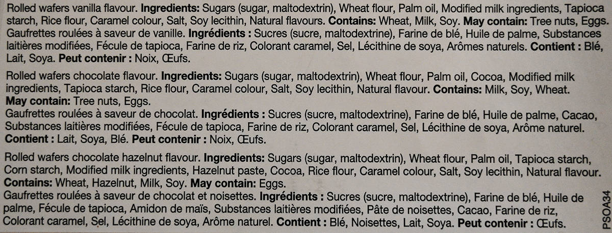 Image of the ingredients list for the Rondoletti from the package.