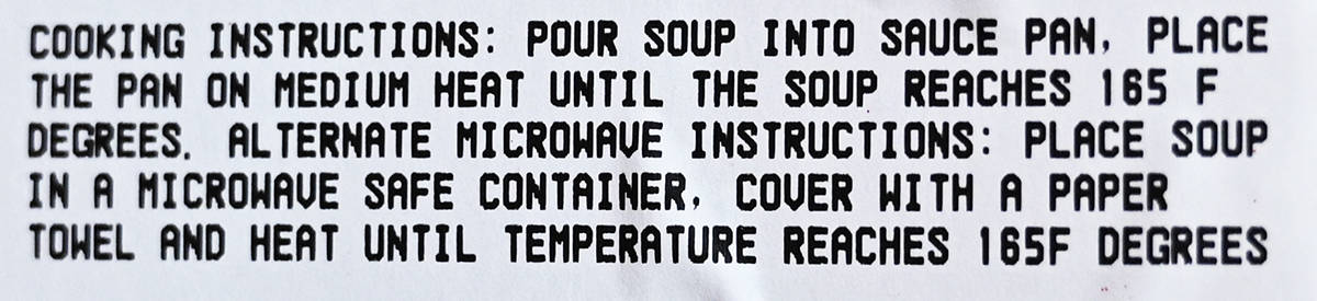 Image of the cooking instructions for the soup from the package.