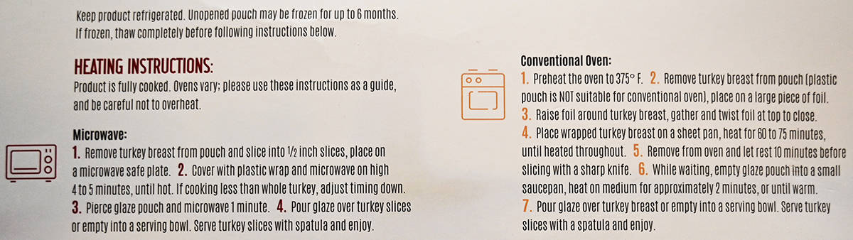 Image of the heating instructions from the back of the box.