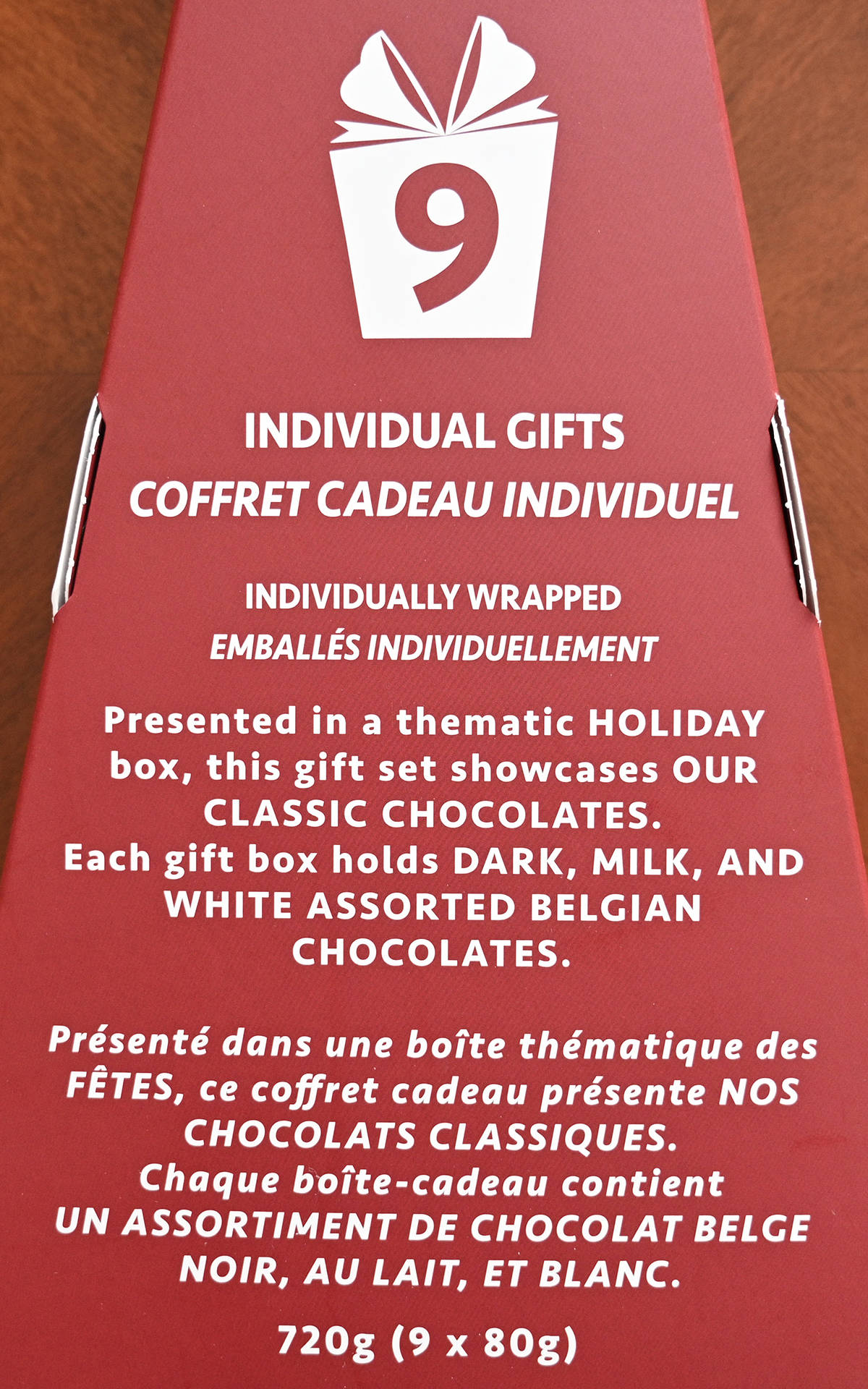 Image of the box of the product description from the back of the box showing that the chocolates are meant for gifting.