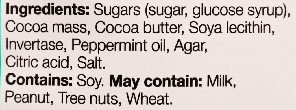Image of the ingredients list from the back of the back.