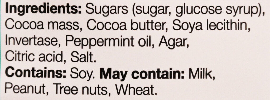 Image of the ingredients list from the back of the back.