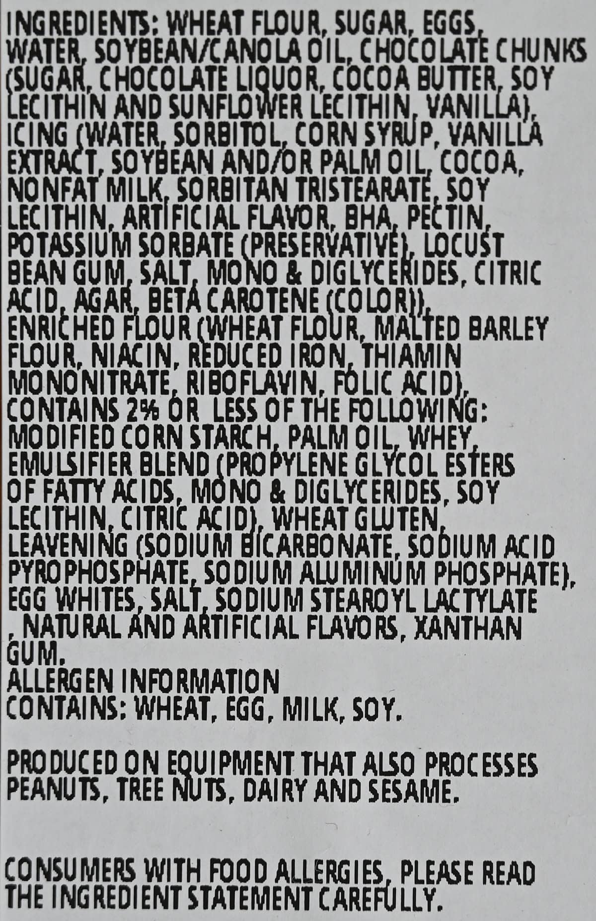 Costco Kirkland Signature Vanilla Chocolate Chunk Muffin Ingredients from package.