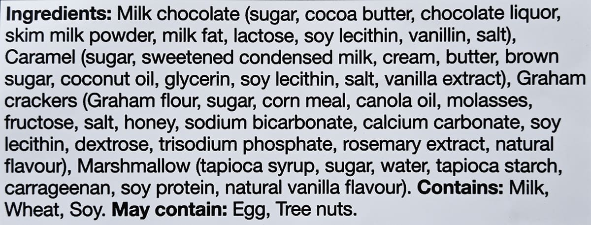 Image of the ingredients list for the clusters from the back of the bag.