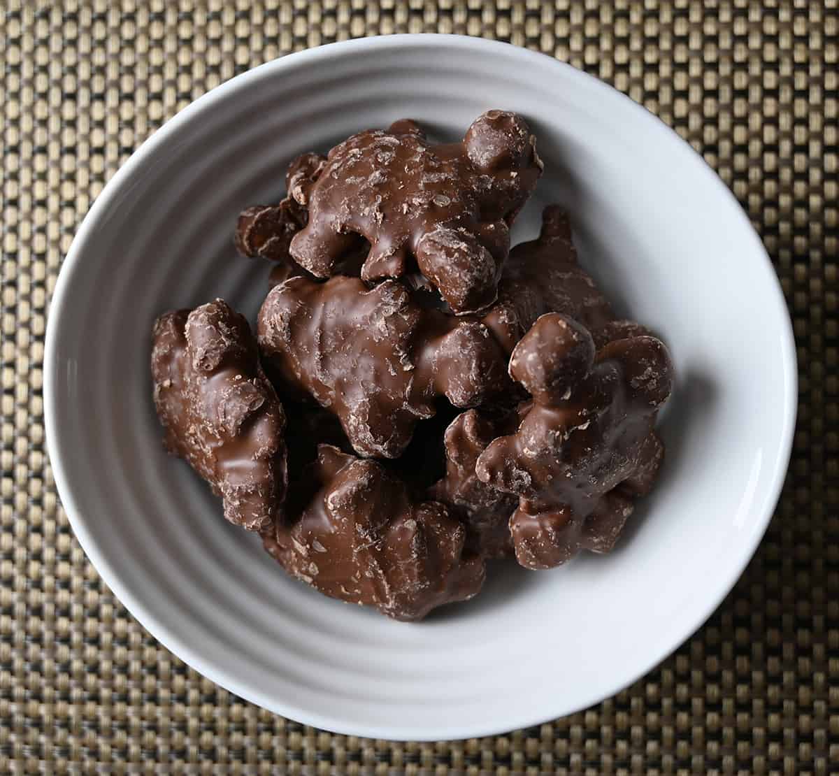 Top down image of a bowl full of s'mores clusters.