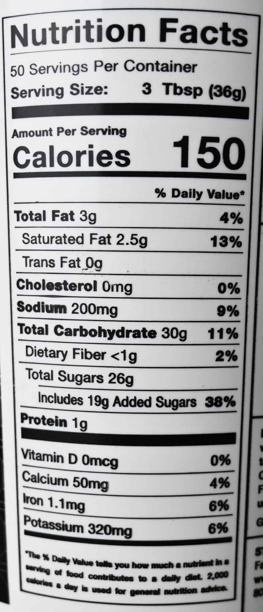 Image of the nutrition facts for the milk chocolate cocoa 