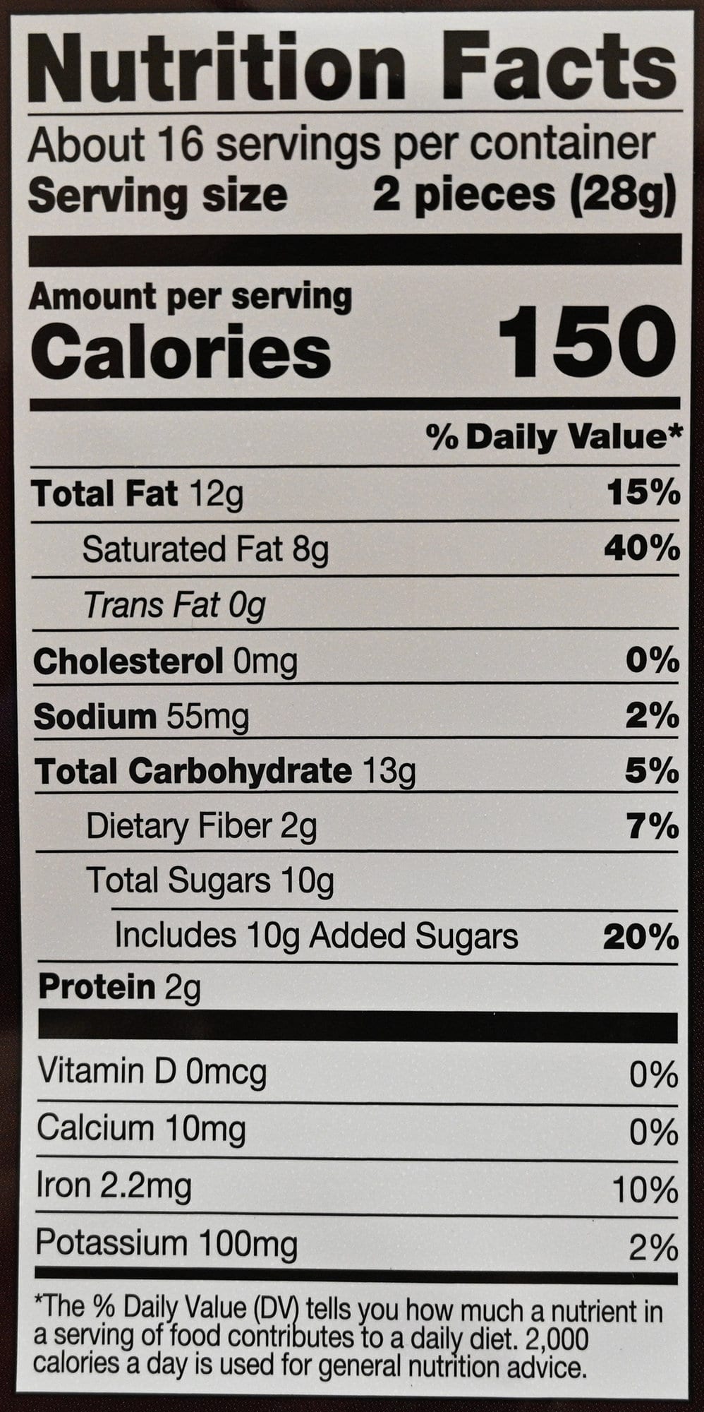 Image of the nutrition facts for the dark chocolate sea salt truffles from the package.