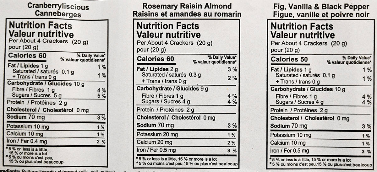Image of the crisps nutrition facts from the back of the container.