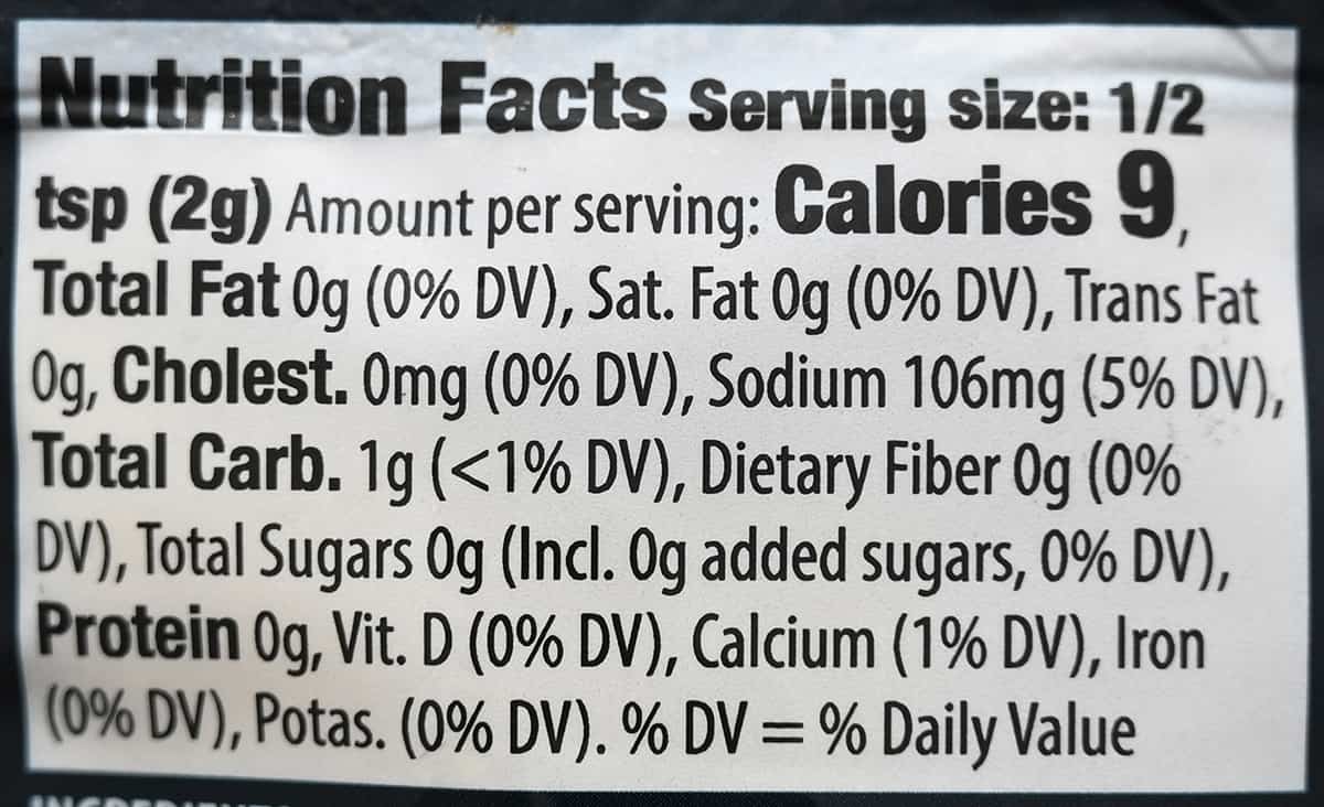 Image of the nutrition facts for the three cheese seasoning.