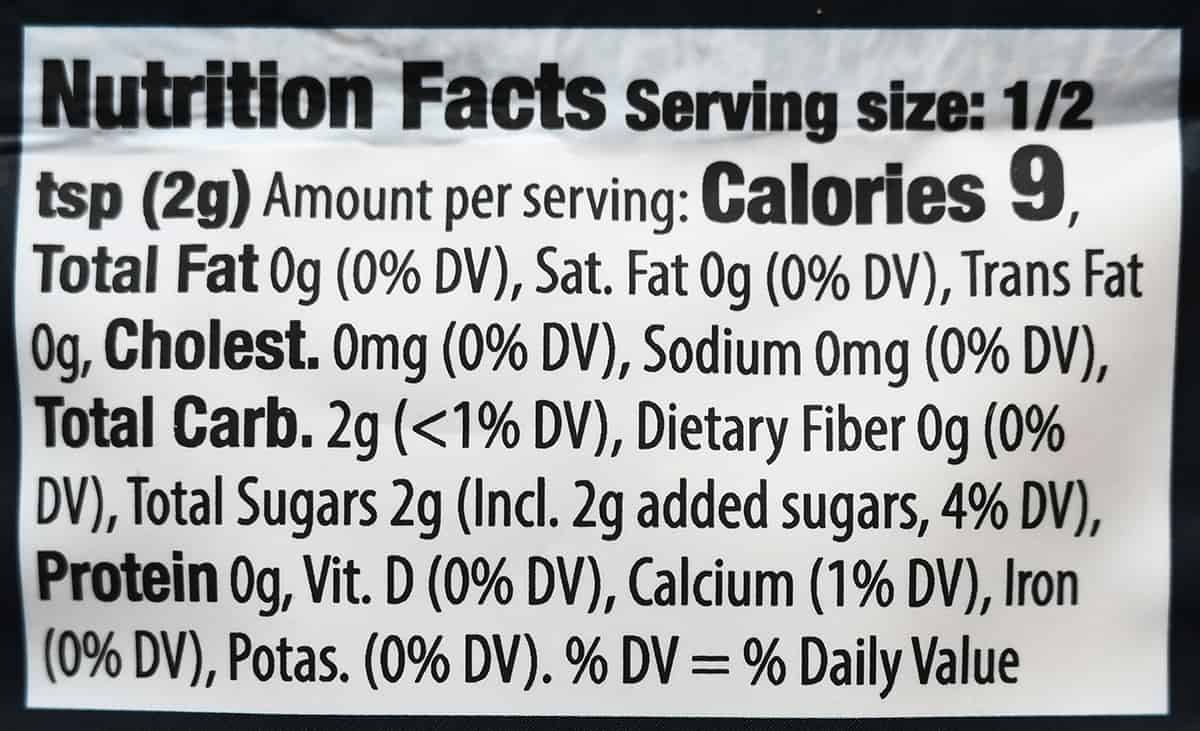 Image of the nutrition facts for the french toast sugar seasoning.