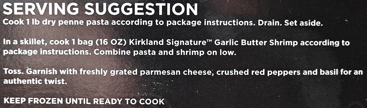 Image of the serving suggestions for the shrimp from the back of the box.
