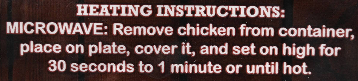 Top down image of the heating instructions for the chicken from the packaging.