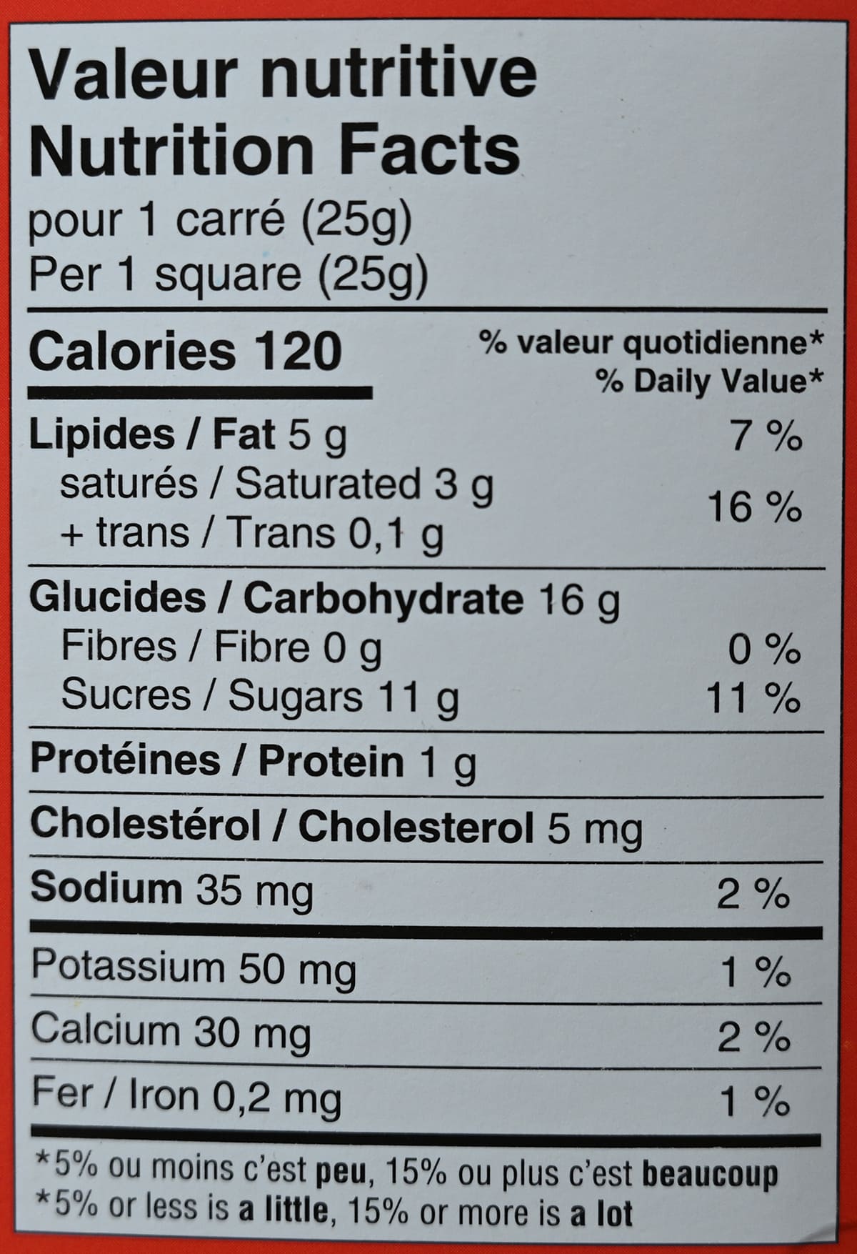 Image of the Crispeez Nutrition Facts from the back of the box.