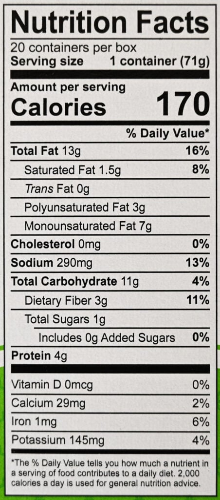 Image of the nutrition facts from the back of the box.