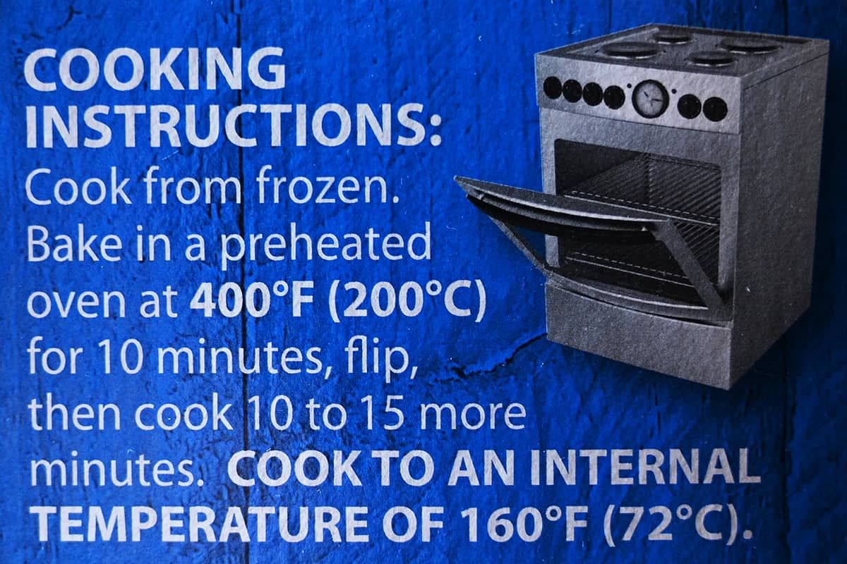 Image of the cooking instructions for the fish from the back of the box.