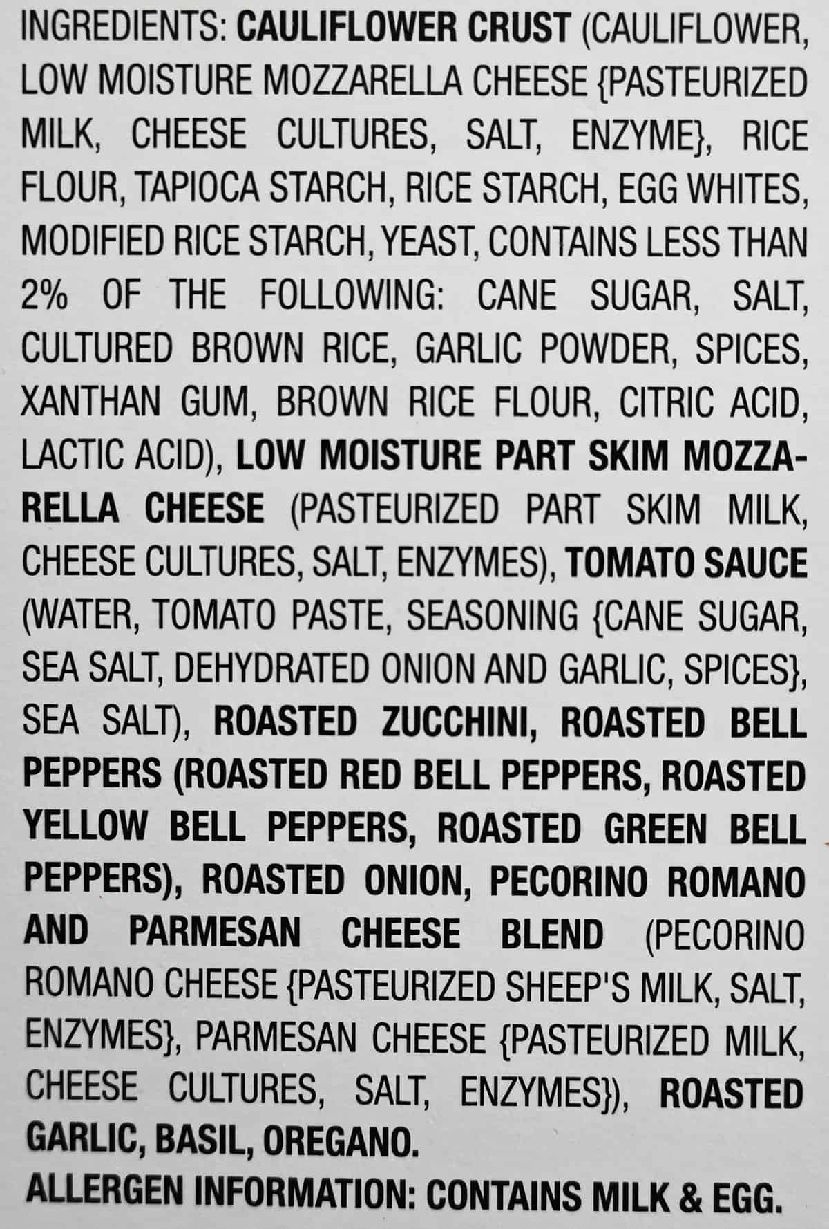 Image of the ingredients list for the pizza.