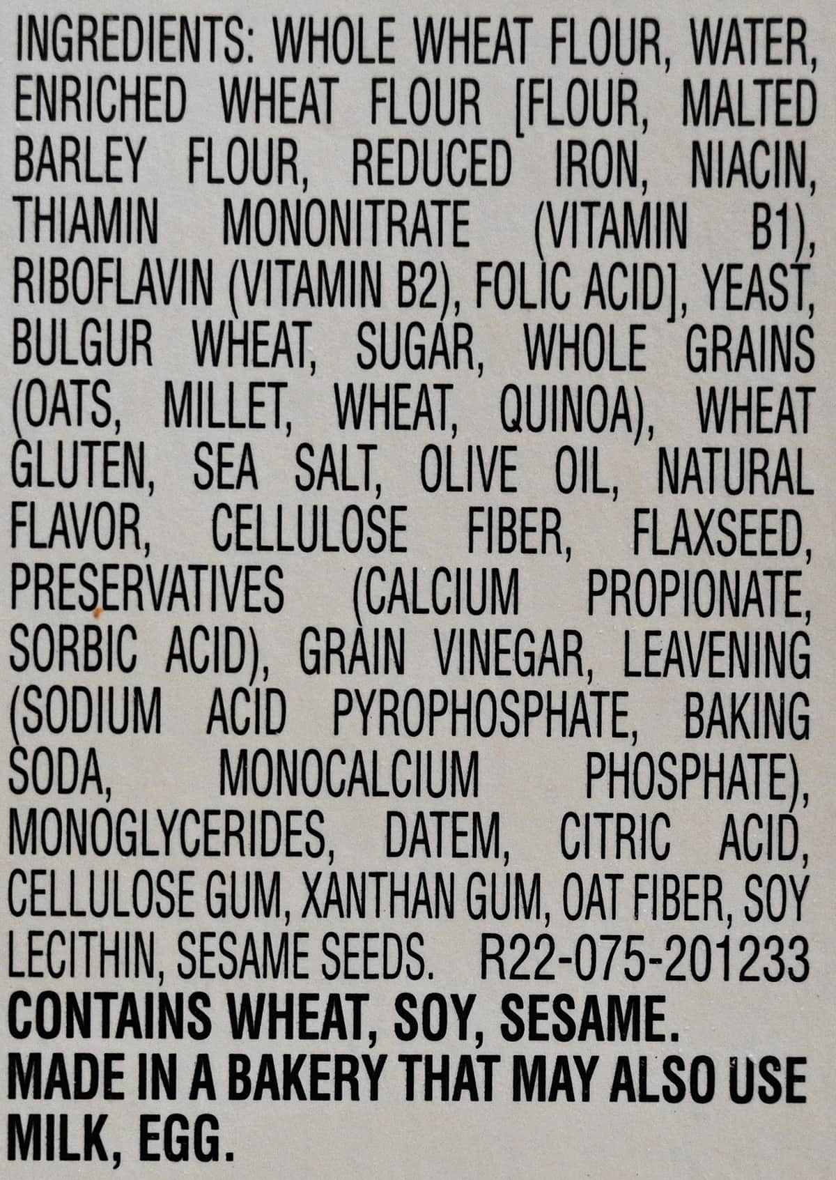Image of the sandwich thin ingredients from the packaging.