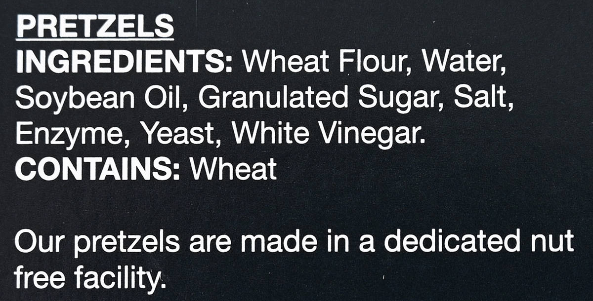 Image of the ingredients for the pretzels from the back of the box.