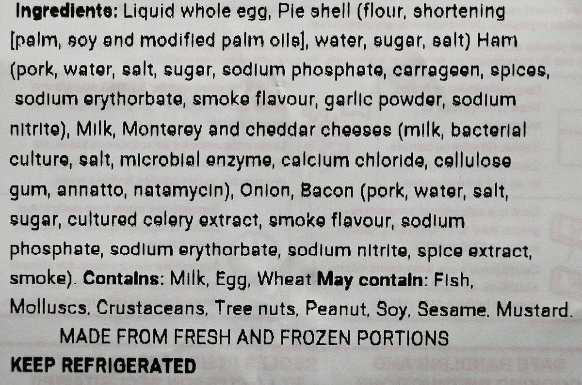 Image of the ingredients for the quiche from the package.